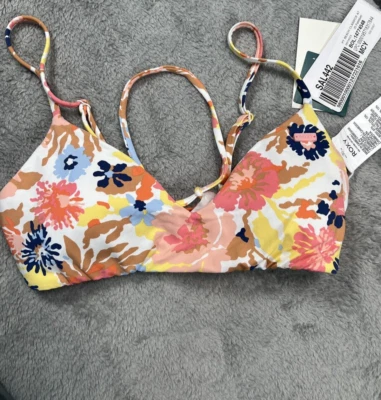NWT ROXY Swim Bikini Top Beach Classics Size Small Pink Floral Juniors - Image 1 of 4