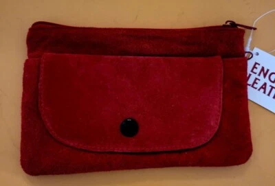 Cartera/Moneda de Cuero Inglés de Gamuza Roja 3 Bolsillos 7"x4.5" Nunca Usada Foto 1 de 4