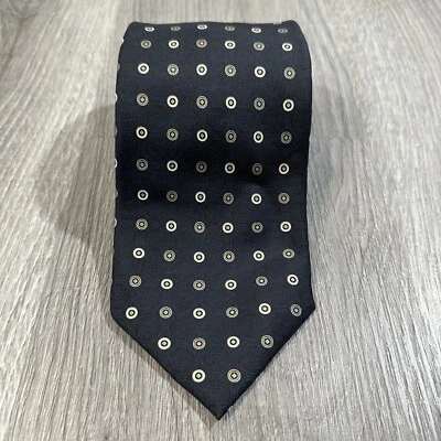 Corbata hecha a mano Bergamo New York seda pura X-larga 64,5” negro marrón puntos geométricos Foto 1 de 4