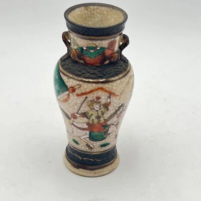 19th Century Nankin Hand-Painted Asian Crackle Glaze porcelain Vase With War VTG - Image 1 of 4
