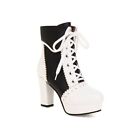 Women's Lolita Ankle Boots Round Toe Chunky High Heel Lace Up Platform Shoes
