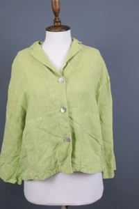 Oska Green 100% Linen Lagenlook Lightweight Blazer Jacket Size 3 - Picture 1 of 15