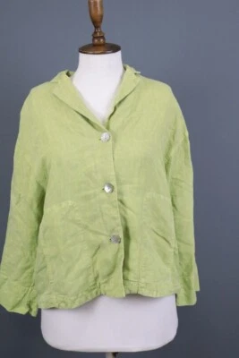 Oska Green 100% Linen Lagenlook Lightweight Blazer Jacket Size 3 - Image 1 of 4