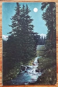 Wilderness Stream on Moonlit Night Postcard 1910s Unused Germany - Picture 1 of 1