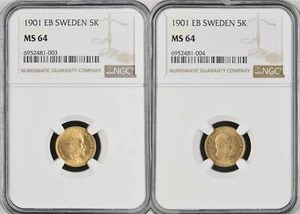 SUECIA, ORO 2X 5 CORONAS 1901 EB - NGC MS 64, RARO9 - Imagen 1 de 5