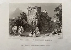Impresión antigua de 1845; Castillo de Farnham, Surrey después de Wray - Imagen 1 de 2