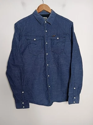 G Star Raw Shirt Mens L Large Blue Striped Snap Button Arc 3D L/S Western - Image 1 of 4