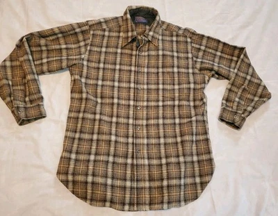 Camisa de franela abotonada de lana a cuadros marrón Pendleton Country Tradicionals de colección talla L Foto 1 de 4