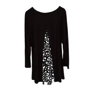 Comfy USA Tunic Top Size Large Black Polka Dot Print Pleated Back Lagenlook - Picture 1 of 7