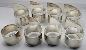 Menge 8 Silber Teller Modernist Offen Wirbel Serviettenringe Vintage - Bild 1 von 10