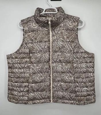 Lands End Down Puffer Vest Womens Sz 2X Paisley Brown Pockets Full Zip Outdoors - Image 1 of 4