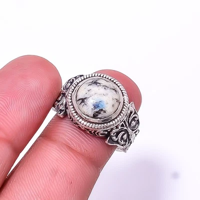 K2 Blue Azurite - Pakistan Solitaire Gemstone 925 Sterling Silver Ring s.6 Sku4 - Image 1 of 4