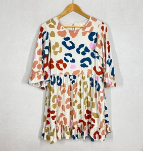 Label Of Love dress small 10 rayon smock mini lined flared sleeves ruffles - Picture 1 of 15