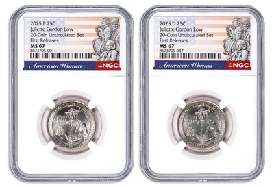2025 P & D Juliette Gordon Low Quarter Set from 20-Coin Unc Mint Set NGC MS67 FR - Image 1 of 2