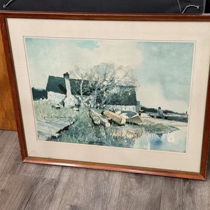 Vintage Framed Print Roy Mason End Of Day Fisherman Dock Cabin Watercolor Print - Picture 1 of 7
