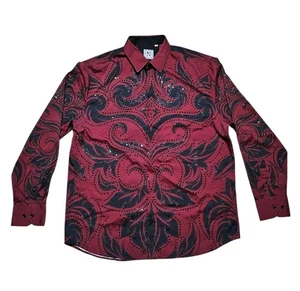 De-Niko Mens Beaded Button Down Long Sleeve Shirt Mens Xl - Picture 1 of 14