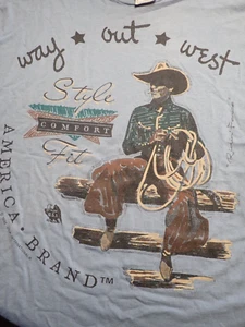Camicia cowboy western blu Way Out West America marca VINTAGE 1992 taglia GRANDE - USA - Foto 1 di 6