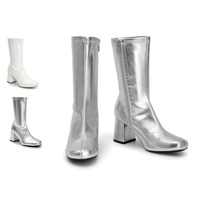 Women Mid Calf Boots Low Block Heel Zipper Square Toe Ankle Boots For Party - Picture 1 of 10