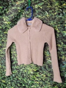 Mayoral Sweater Girls Faux Fur Collared Beige Gold  - Picture 1 of 14