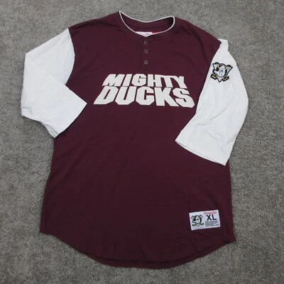 Camisa masculina Mighty Ducks extra grande marrom manga 3/4 Henley Throwback hóquei - Imagem 1 de 4