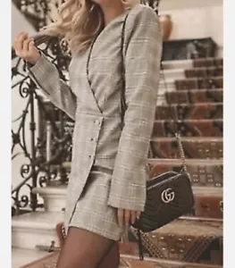 Zara BNWT black White Houndstooth Plaid Check Crossover Dress Jacket Frock M - Picture 1 of 10