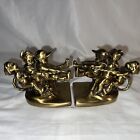 Vintage Pair PM CRAFTSMAN "Tug of War" Brass Bookends Three Boys & A Dog On Each