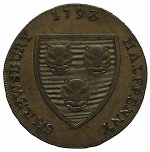 Ficha de medio penique Shropshire Shrewsbury 1793 D&H 22 - Imagen 1 de 5