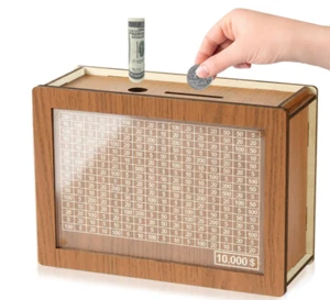 10,000 Savings Challenge Box, Cash Vault Wooden Money Savings Box 10000 Dollar, - Picture 1 of 7
