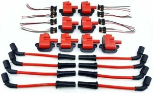 10MM WIRES RED & 8 PACK PRO HI OUTPUT PERFORMANCE IGNITION COIL PACKS LS1 LS6 LS - Picture 1 of 2