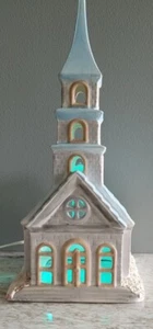 Vtg Byron Mold Ceramic blue Christmas Church Lighted House - Picture 1 of 10