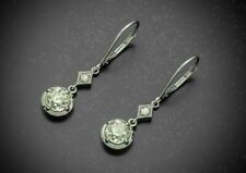 Vintage Art Deco Drop Dangle Earrings 14K White Gold 2.21 Ct Simulated Diamond