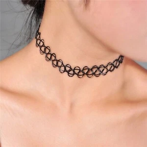 Tattoo Choker Stretch Black Necklace Retro 90s Vintage Elastic Gothic FREE POST - Picture 1 of 24