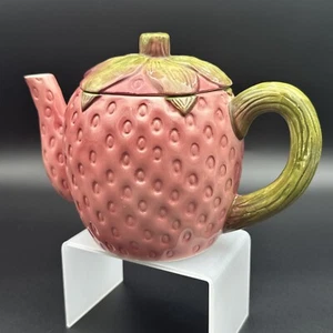 Vintage Ceramic Figural Strawberry Shaped Collectors Teapot with Vine Handle - Picture 1 of 11