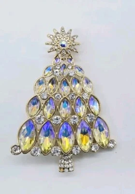 Kirks Folly Christmas Tree Pin Pendant Gold tone Crystal - Image 1 of 4