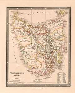 Van Diemens Land Vintage Map A2 High Quality Art Print - Picture 1 of 1