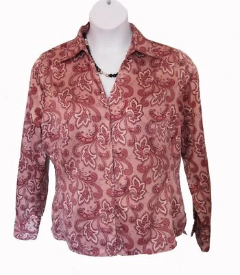 Camisa Rosa Malva Floral SATÉN Talla 16 XL BLUSA Top Este 5to Rosa L/S Carrera Foto 1 de 4