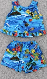 Pacific Legend Childrens 2 Piece Set SZ 1-2 Tropical Blue Tank Top & Shorts NWOT - Picture 1 of 15
