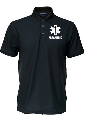 Paramedic cotton polo shirt with REFLECTIVE logos, medical emergency responder. - Image 1 of 4