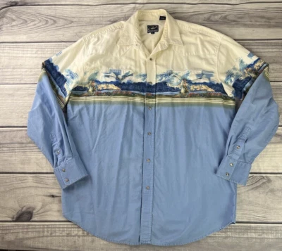 Camisa vintage Roper Horse arte occidental botón XL azul perla/blanco roto Foto 1 de 4