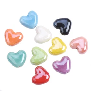 10pcs 15mm Heart Handmade Glazed Ceramic Porcelain Loose Beads for DIY Jewelry - Picture 1 of 16