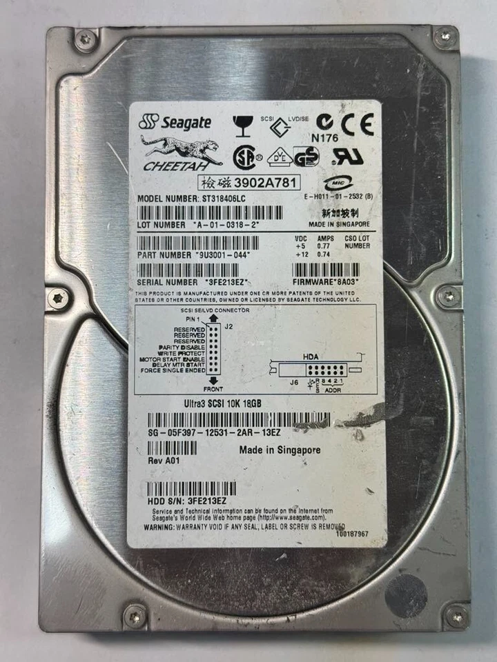 Seagate 9U3001-044 ST318406LC  18.0GB 10K RPM Ultra-3 SCSI Hot-Pluggable 80Pin - Image 1 of 4