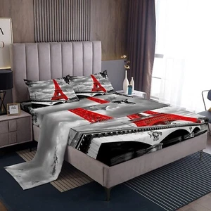 Feelyou Eiffel Tower Sheet Set Full Size for Kids Girls Boys Red Paris Citysc... - Picture 1 of 7