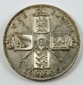 GRAN BRETAGNA 1918 FIORINO ARGENTO (DUE SCELLINI) CONDIZIONI AU .3364 oz.925 ARGENTO - Foto 1 di 4