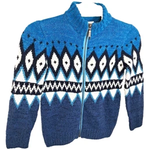 Gymboree Argyle Zip Up Wool Blend Cardigan Sweater Boys Size 6 Blue White Soft - Picture 1 of 11