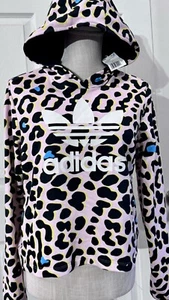 NEW NWT Adidas LZ Pink Leopard Animal Print Cropped hoodie Girls Youth XL - Picture 1 of 2