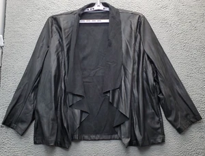 Tahari Leather Jackets Womens Size 2X Black Pockets Long Sleeve Open Drape Front - Picture 1 of 9