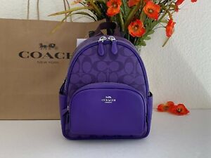 NWT Coach C8604 Mini Court Backpack In Signature Canvas & Leather Sport Purple