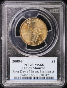 2008-P $1 James Monroe Presidential Dollar PCGS MS 66 | FDOI Position A - Picture 1 of 4