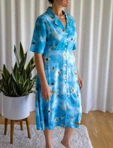 Rachel Antonoff Peri House Dolls Pool Party Swimmers Print Shirt Dress Blue 4 - Picture 1 of 15