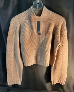 Neu ohne Etikett Wild Fable angedeuteter Rollkragenpullover hellbraun Langarm Zopfmuster Crop L - Bild 1 von 8